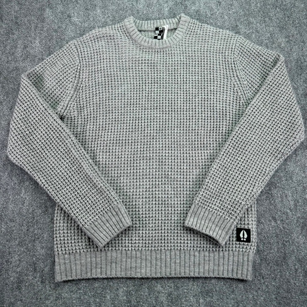 Bearded Goat Sweater Mens Small Grey Odis Boatyard Waffle Knit Merino Wool Blend